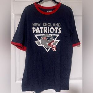 Classic New England Patriots Short Sleeved Tee With Red Collar and Cuffs
